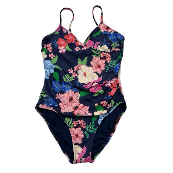 Liz Claiborne Swimsuit Womens 10 Blue Floral One Piece Underwire Tummy Control - Picture 1 of 7